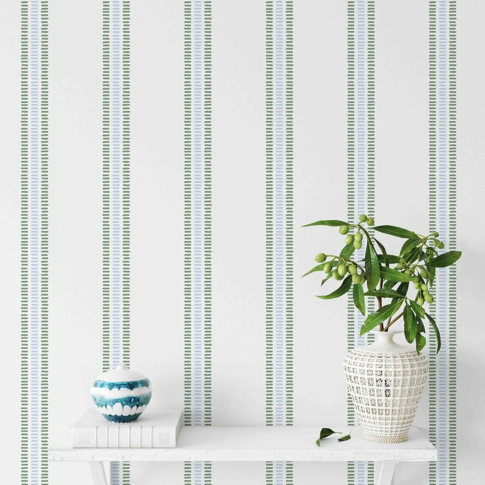 Herbal Wallpaper - Sommerstreifen in weicher blauer und grüner