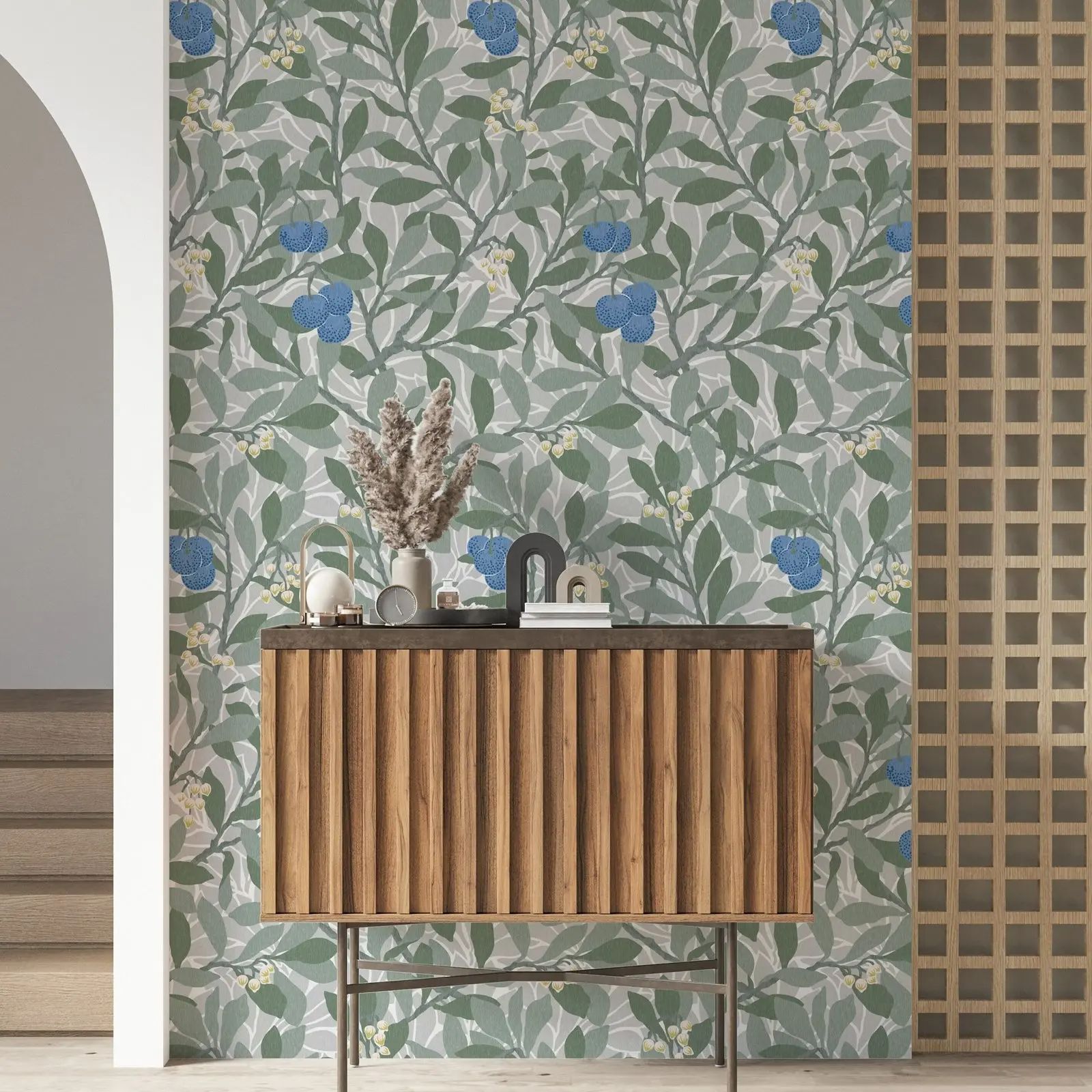 Herbal Wallpaper - William Morris Arbutus Tapete, Botanisches Wandgemälde