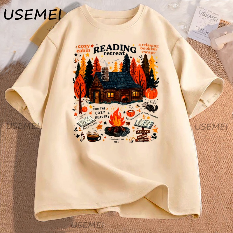 Herbal Wellness Book - Cozy Cabin Reading Retreat T-Shirt Herbst