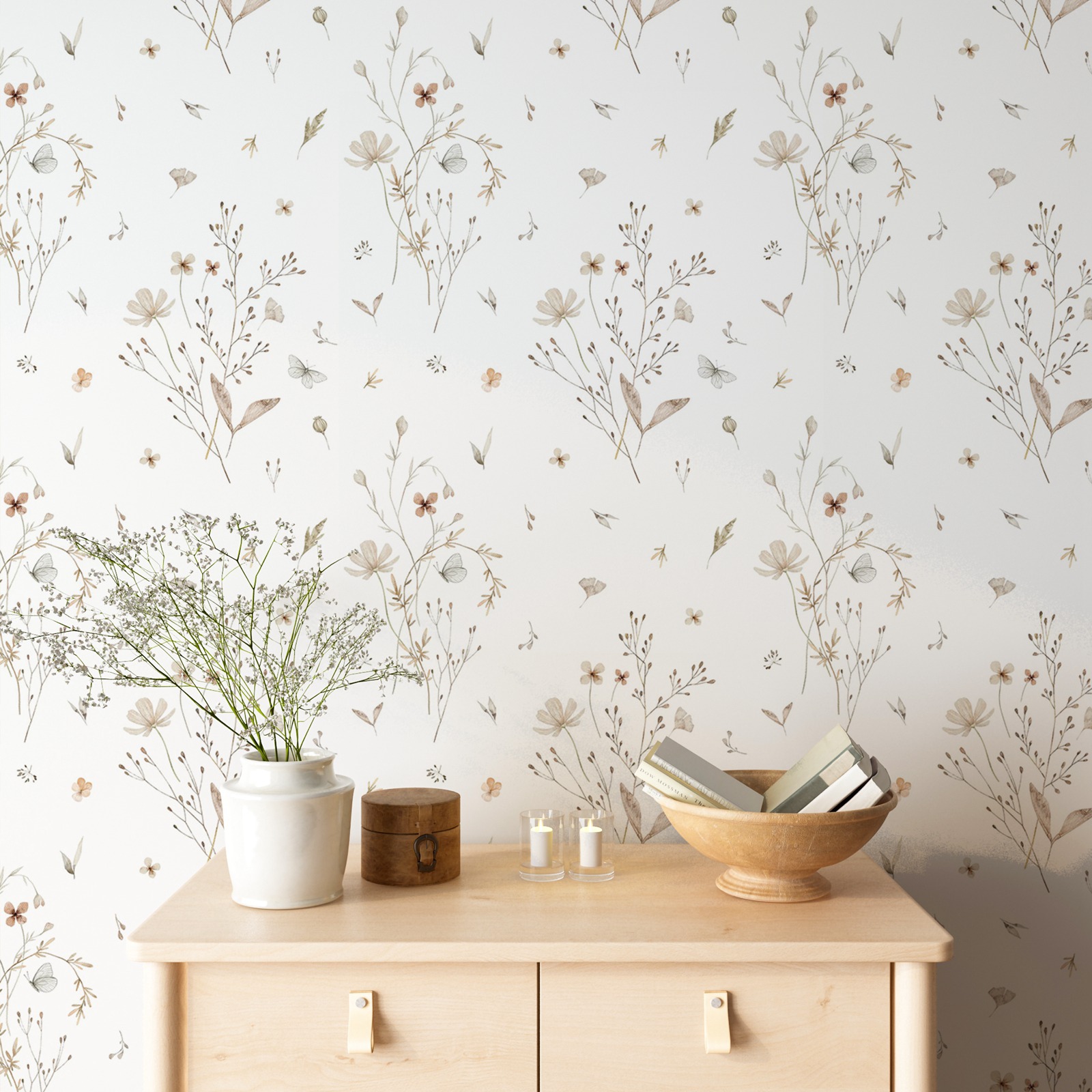 Herbal Wallpaper - Tapete mit frischen Blumen, Tapete mit