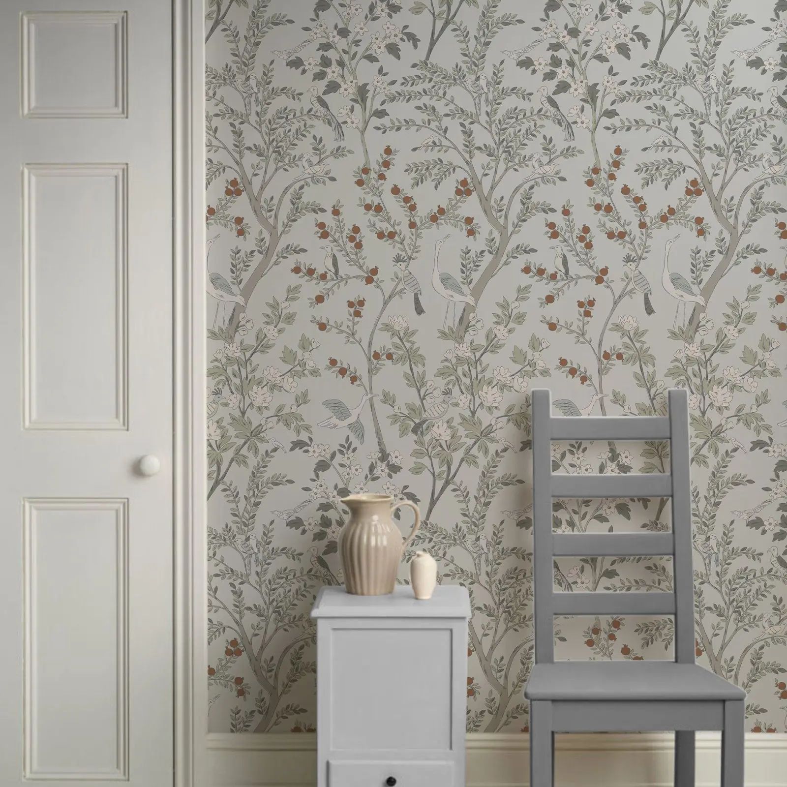 Herbal Wallpaper - Vintage-Wandaufkleber mit Blumenmuster, Wandbild mit Paradiesvögeln