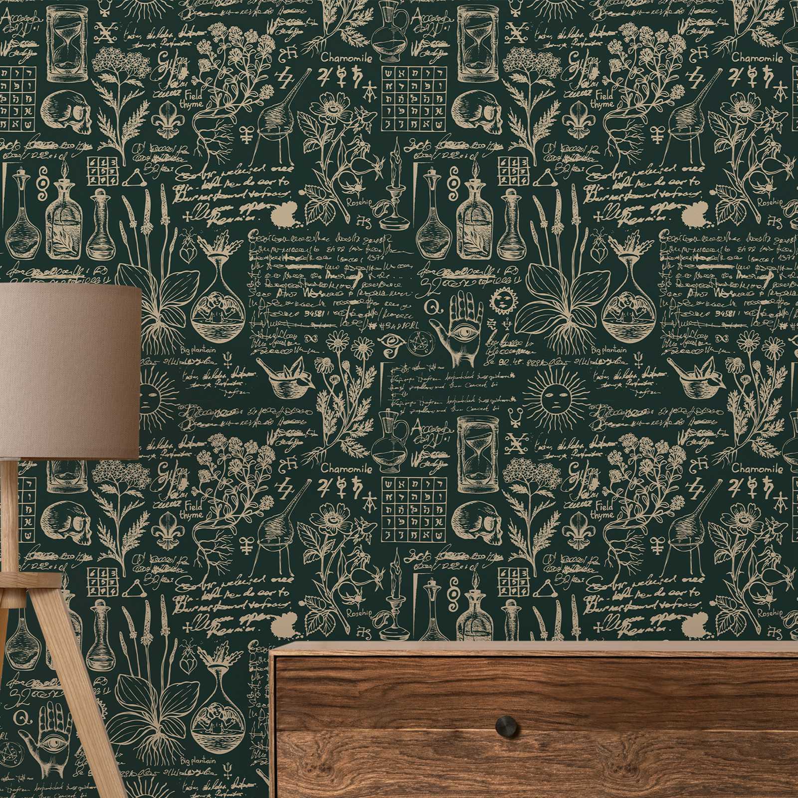 Herbal Wallpaper - Grüne Medizin und Kräuter tapete-beige Design