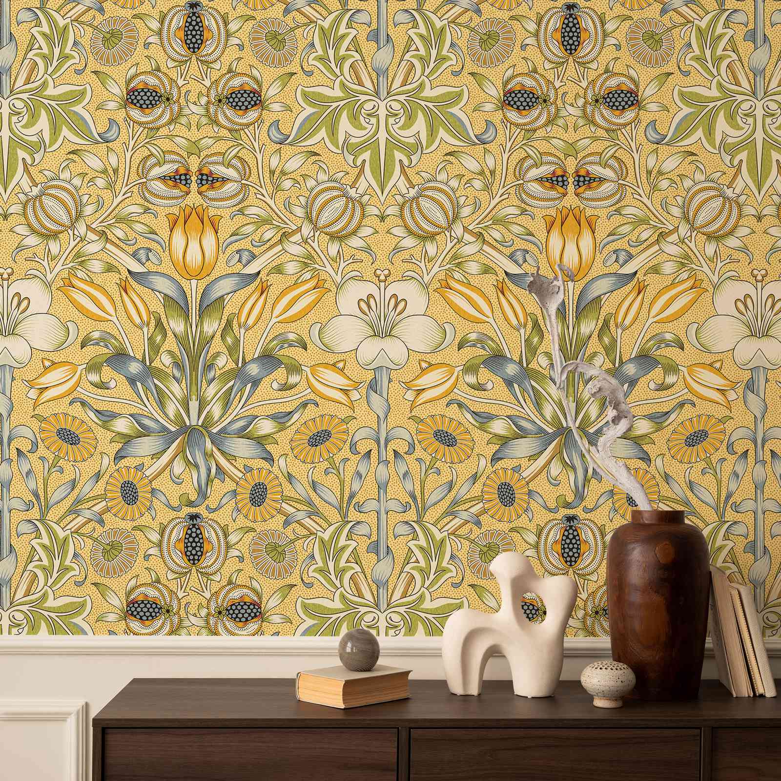 Herbal Wallpaper - Lily & Pomegranate selbstklebende Tapete, gelbe