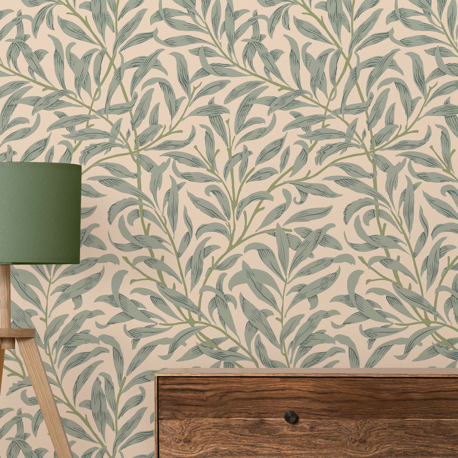 Herbal Wallpaper - Grüne Blatt tapete, beige Farbe entfernbare