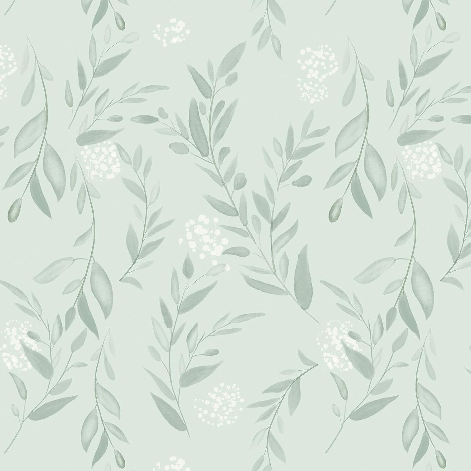 Herbal Wallpaper - Salbeigrüne Blatt-Tapete zum Abziehen und Aufkleben,